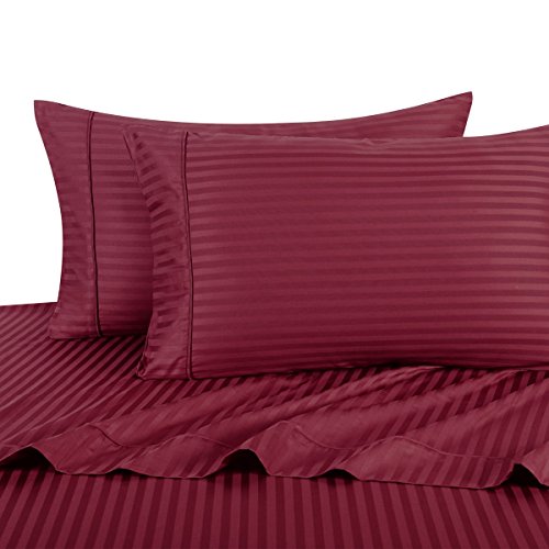 Royal Hotel Striped Burgundy 300-Thread-Count 4pc Full Bed Sheet - Product Imagery
