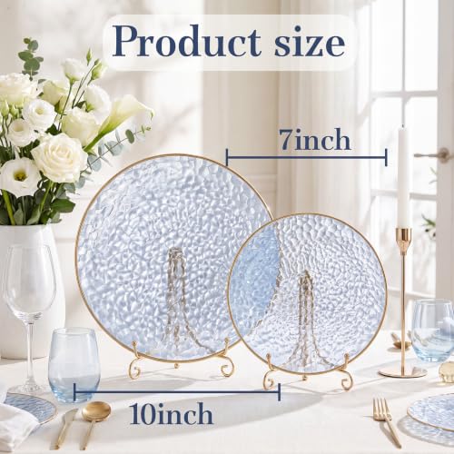 60Pcs Clear Blue Plastic Plates, Hammered Blue Plates, Clear - Product Imagery