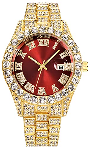 Unisex Crystal Rhinestone Watch Roman Numerals Big Dial Hip Hop - Product Imagery