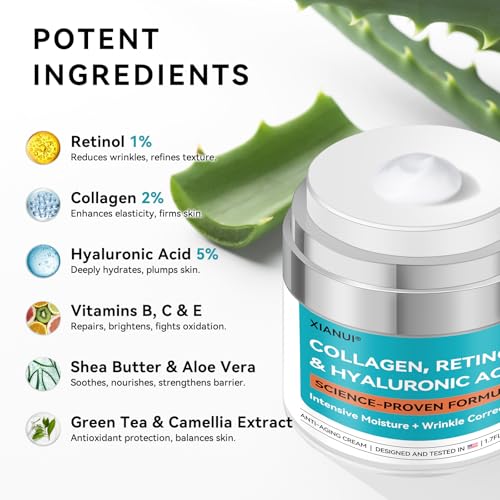 Retinol Face Cream with Collagen & Hyaluronic Acid - Anti Aging - Product Imagery