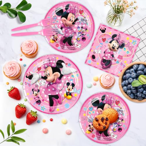 Minnie Birthday Party Plates Set, 50Pcs Minnie Birthday Plates - Product Imagery