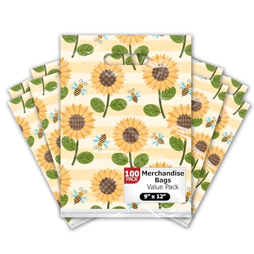 Sunflower & Bumble Bees Style with Die-Cut Handles, 9"x12" Pack - Product Imagery