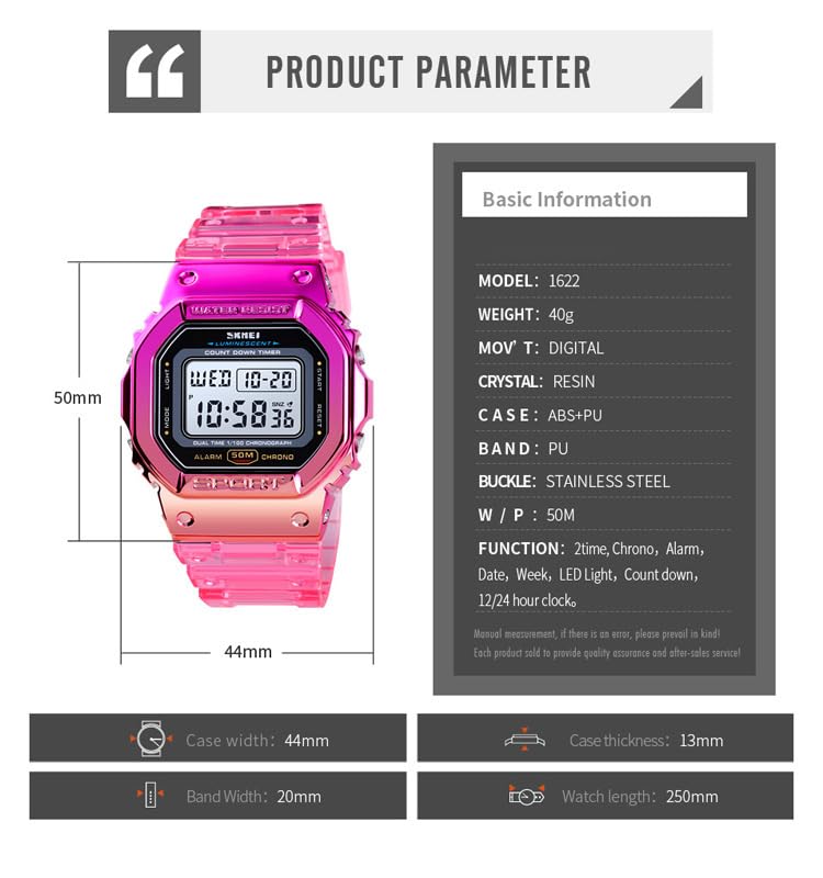 Gosasa Unisex Square Transparent Digital Watch with Chronograph - Product Imagery