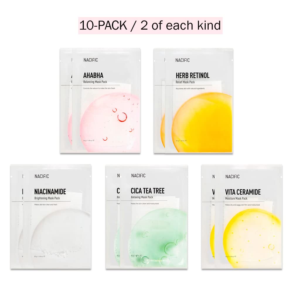NACIFIC Face Masks Skincare Korean – Premium 10-Sheet Variety - KOSBEAUTY