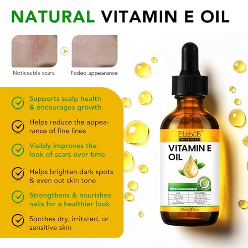ELBBUB Premium Vitamin E Oil - Ultra Concentrated - Moisturizes, - Product Imagery