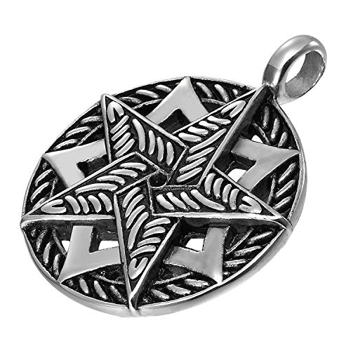Mens Stainless Steel Pentacle Pentagram Pendant Necklace - Product Imagery