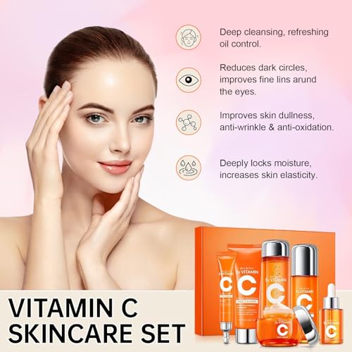 Vitamin C Skincare Set, 6-In-1 Skincare Gift Set With Cleanser, - Product Imagery