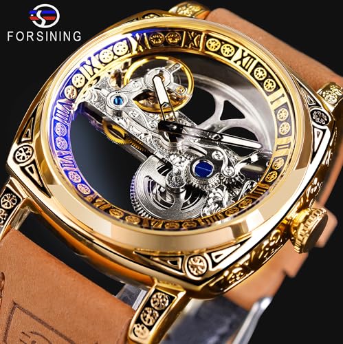 FORSINING Men's Luxury Square Carving Mechanical Watch, Retro - Product Imagery