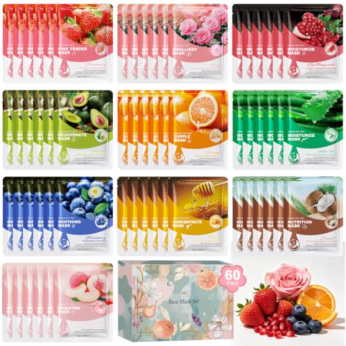 Face Mask 60 Pack Face Masks Skincare Set Bulk Gifts for - ZKONLY Official Imagery - 1