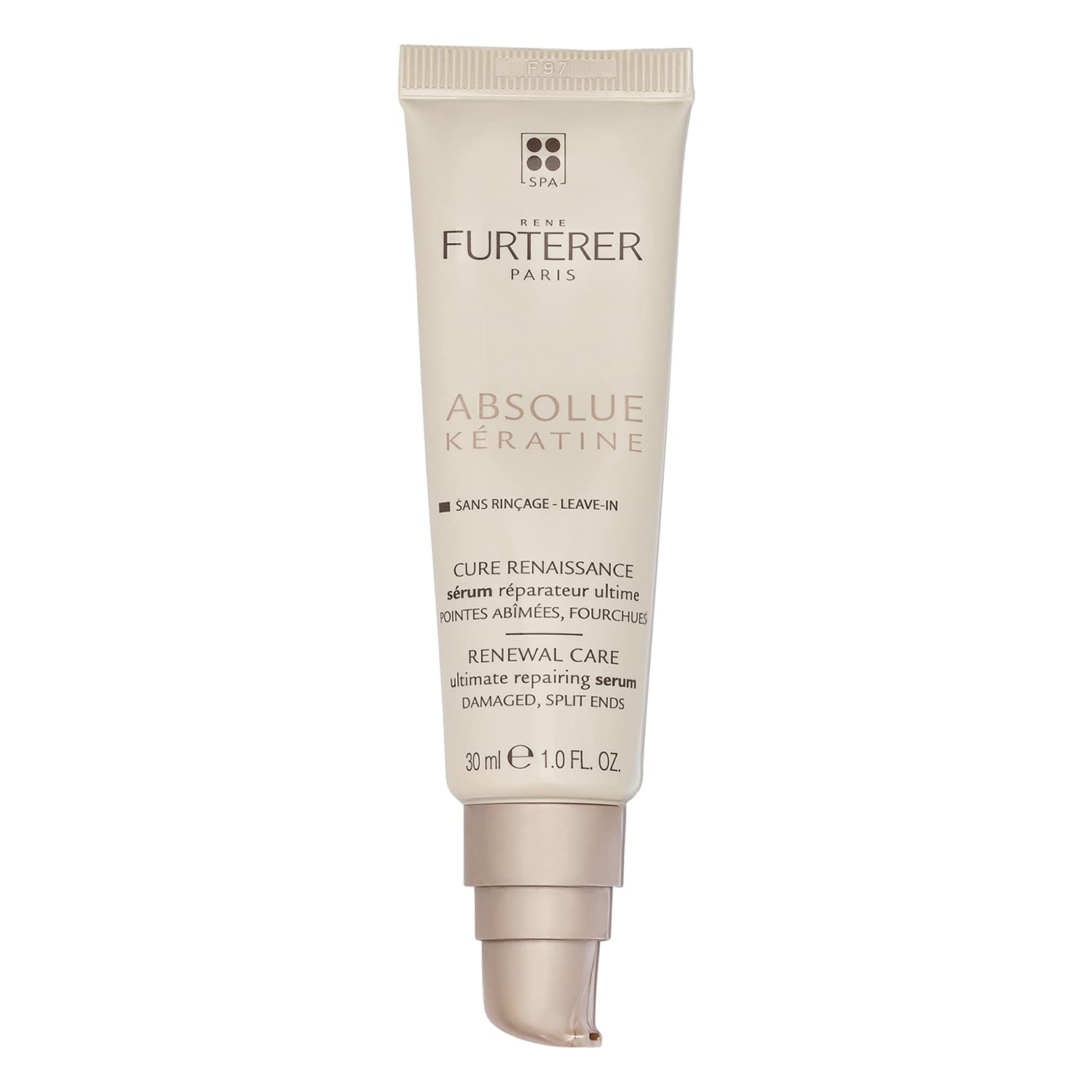 Elefair Rene Furterer Absolue Keratine Ultimate Repair serum bottle for damaged hair with split ends, featuring sleek packaging.