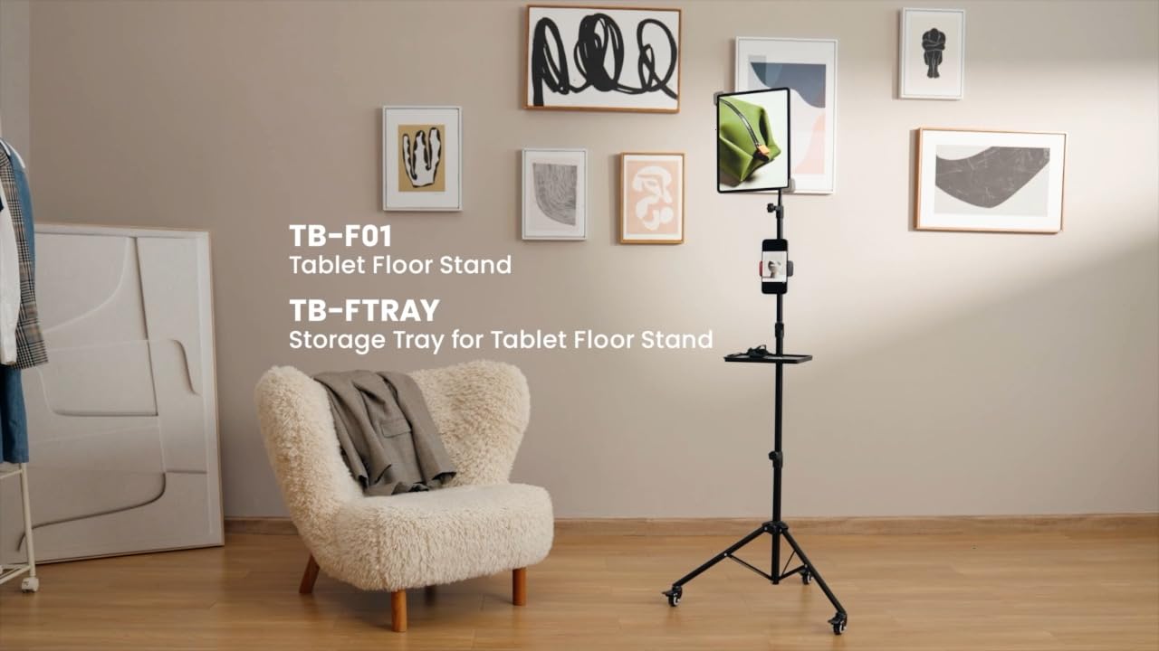 Mount Plus TB-F01 Gooseneck Floor Tripod Stand with Wheel for iPhone, iPad, iPad Pro and Other Tablets Size 9" to 15" with 360° Rotating