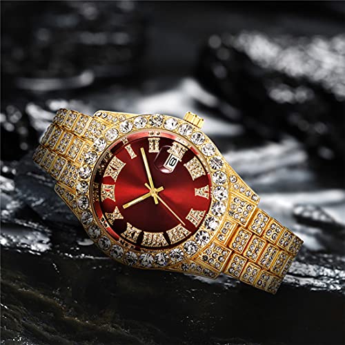 Unisex Crystal Rhinestone Watch Roman Numerals Big Dial Hip Hop - Product Imagery