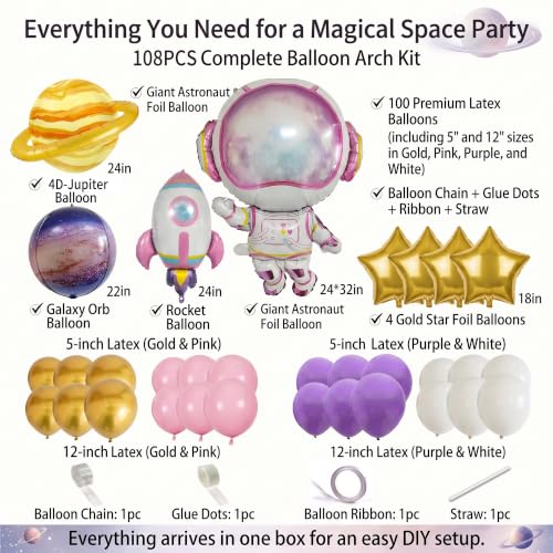 108PCS Pink Space Balloon Arch Kit for Girls – Dreamy Astronaut - Product Imagery