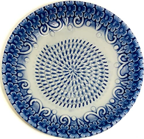Premium Ceramic Garlic Grater Plate Set - Blue Embossed - Product Imagery
