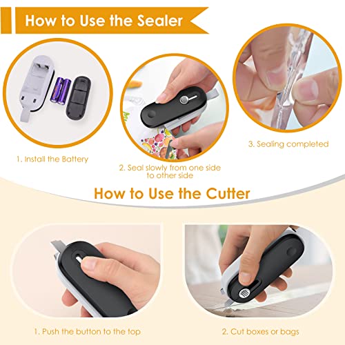 FEPPO Mini Bag Sealer, 2 in 1 Heat Sealer with Cutter, Portable - Product Imagery