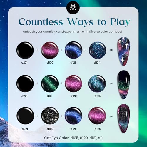 Beetles Cat Eye Gel Polish Set, 24Pcs 20 Colors Glitter Changing - Product Imagery