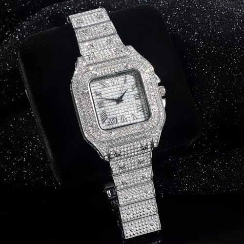 Diamond Iced Out Watch CZ Gold Plated 40mm Width Roman Numerals - Product Imagery