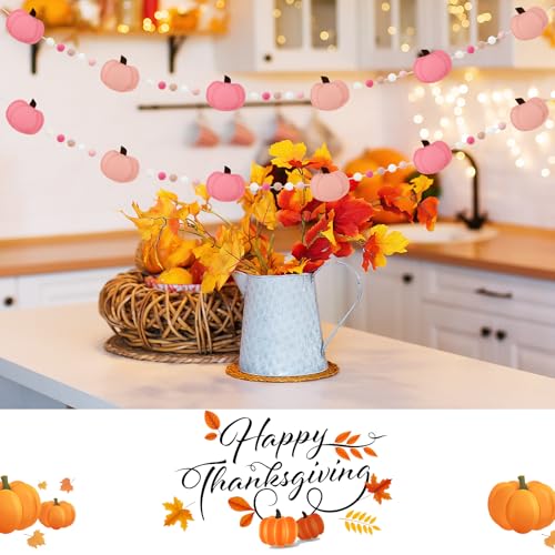8.6FT Felt Pumpkin Garland Fall Pom Pom Banner Decorations, - Product Imagery