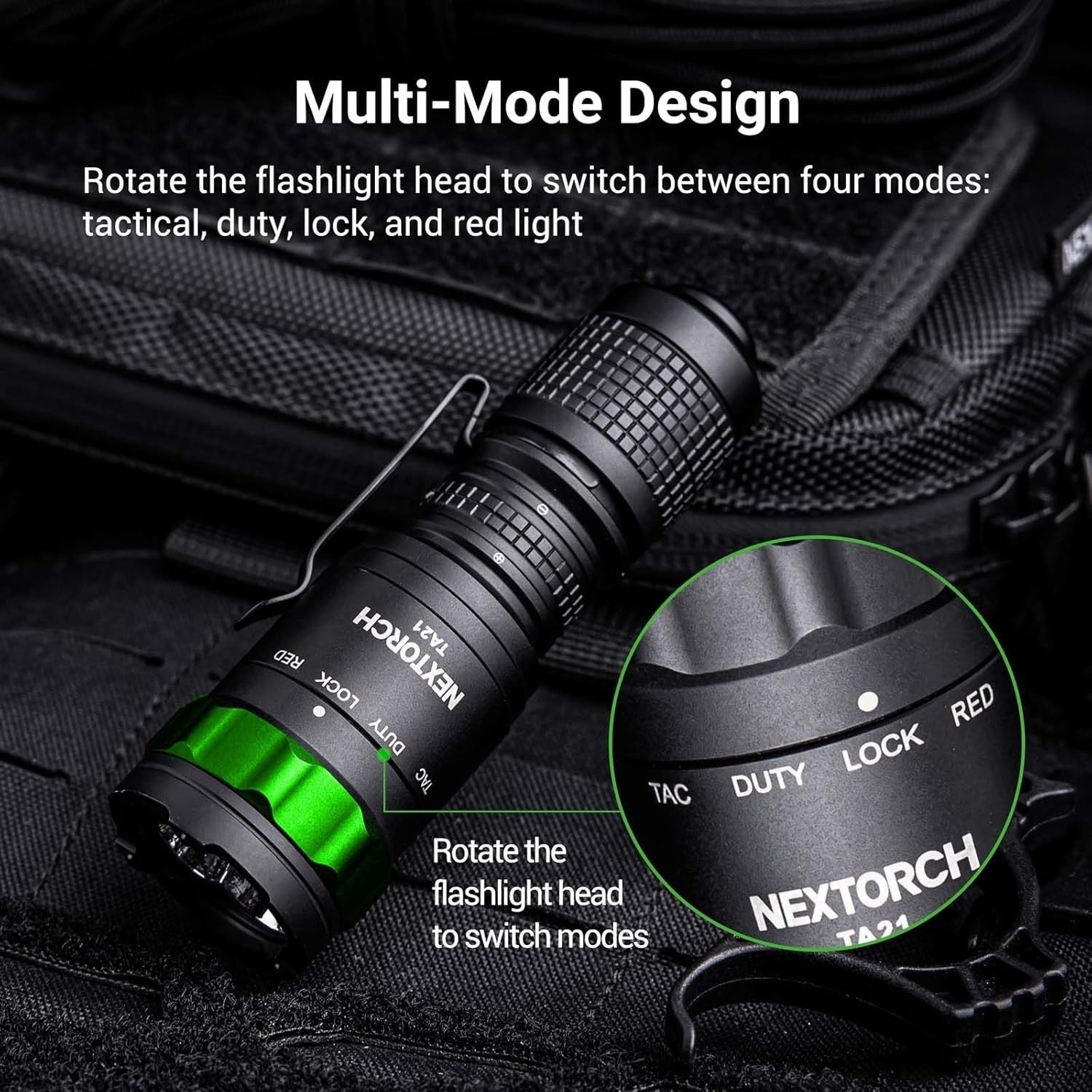 NEXTORCH TA21 tactical flashlight with high 1300 lumens white and red light, compact LED torch for outdoor and tactical use