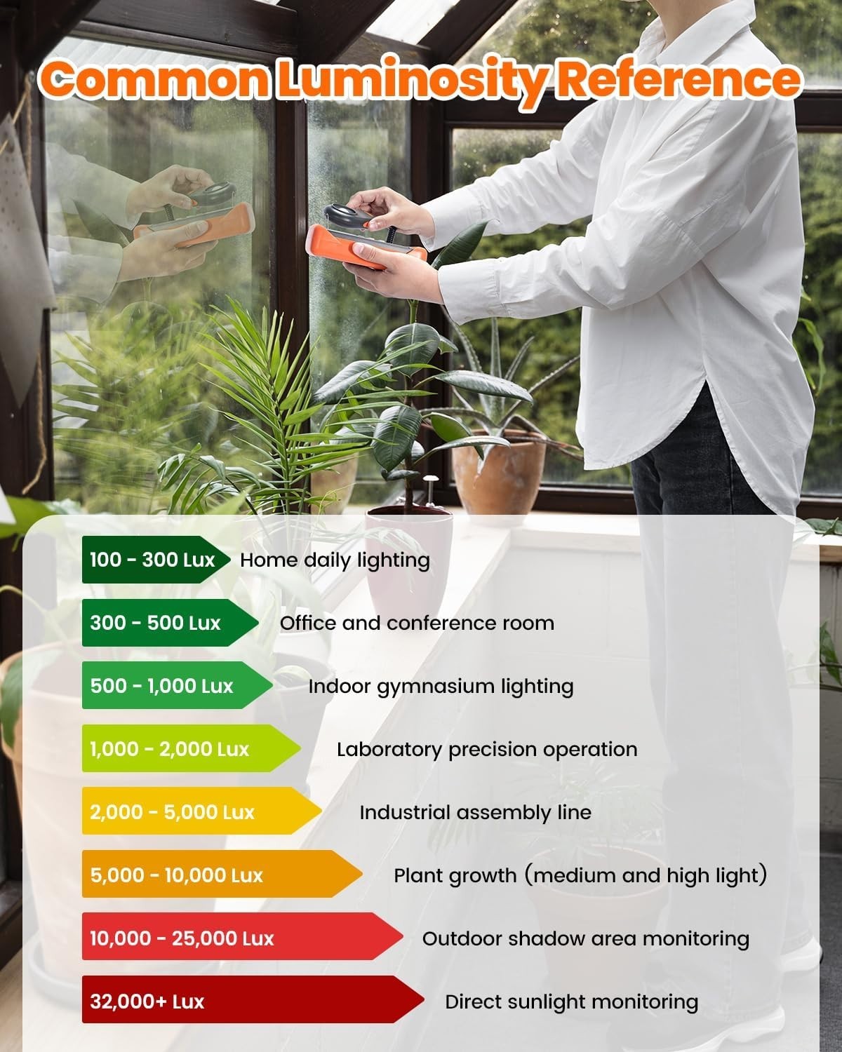 Digital LX1330B light meter measuring illuminance up to 200,000 lux with digital display and handheld design.