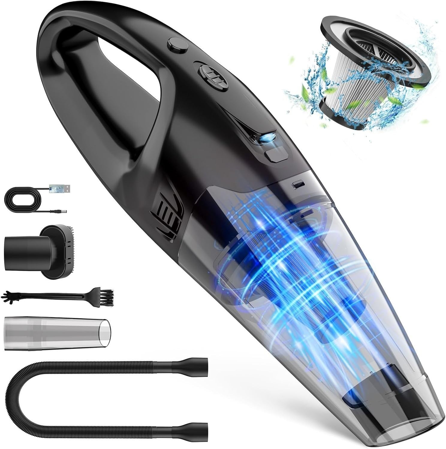 BSRCO cordless handheld car vacuum cleaner with LED light, strong suction, portable design, ideal for car interior cleaning