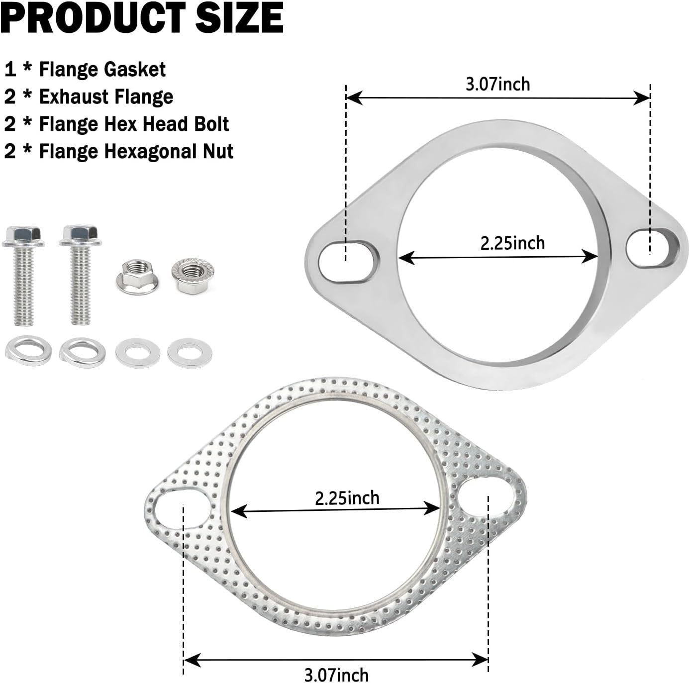 Aokdom 2-Bolt 2.25-inch stainless steel exhaust flange repair kit for vehicle exhaust system repair and replacement.
