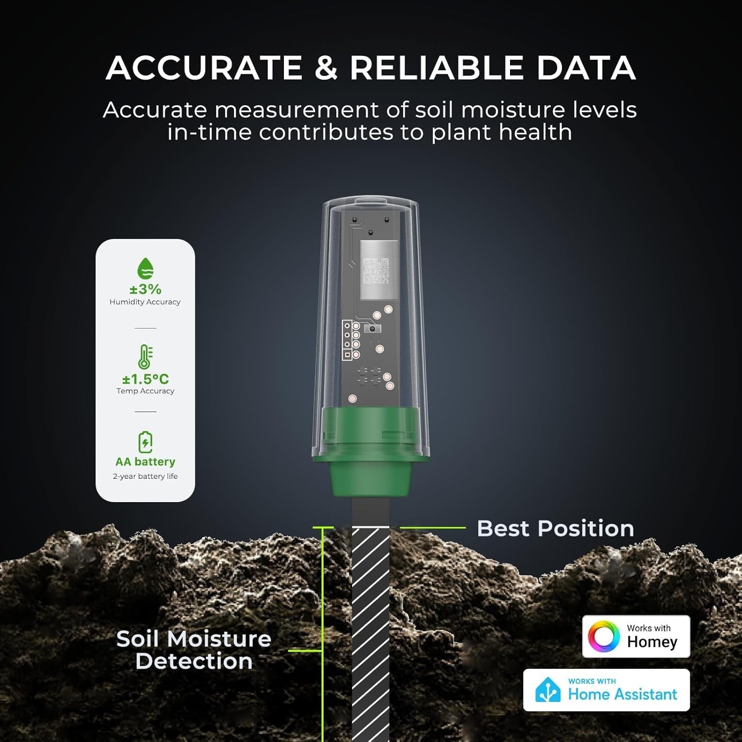 THIRDREALITY Smart Soil Moisture Sensor 3Pack with capacitive probes for garden watering, Zigbee hub required, shown connected to plants.