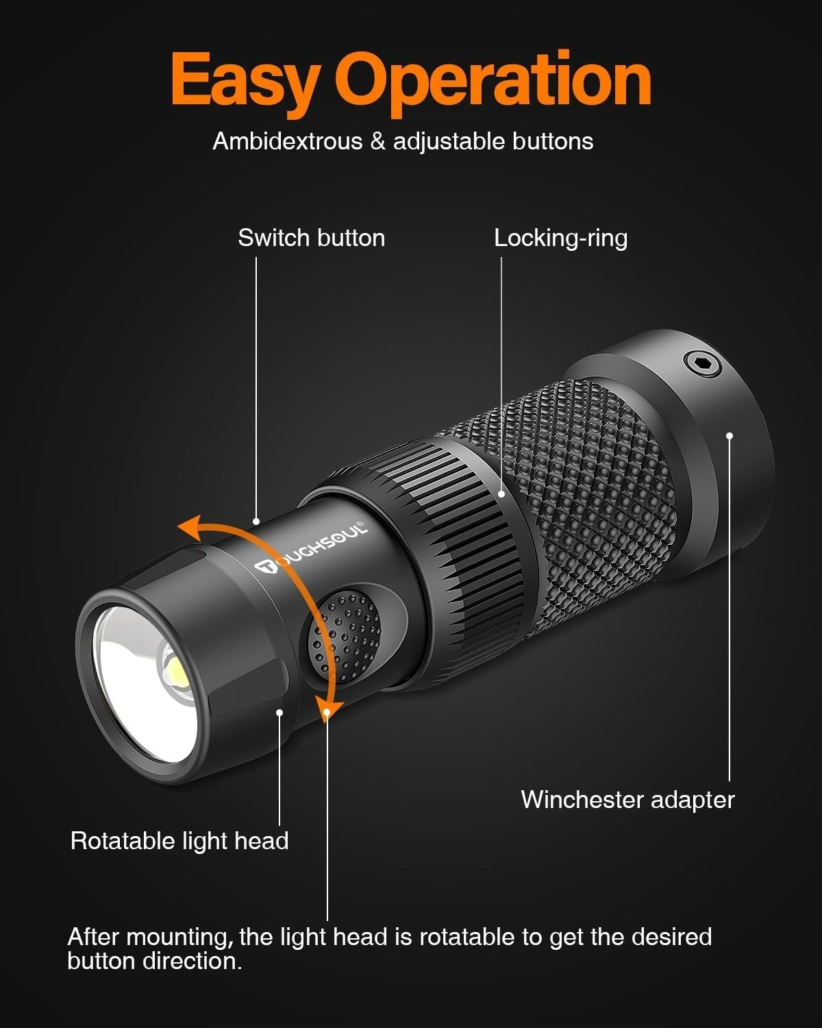 TOUGHSOUL tactical mag tube cap flashlight for Winchester 12 gauge, 500 lumens, durable metal construction with Stro attachment