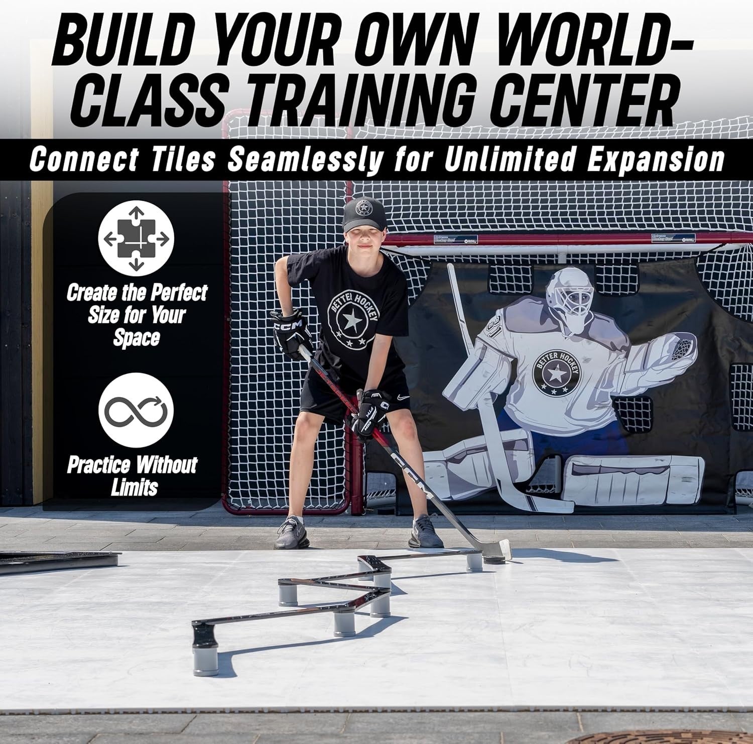 Better Hockey Extreme Dryland Flooring Tiles synthetic ice panels for hockey training, showing interlocking textured surface.