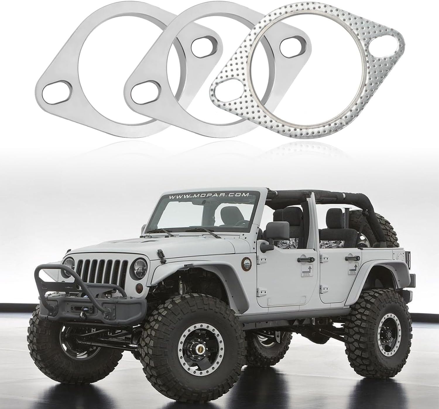 Aokdom 2-Bolt 2.25 Inch Stainless Steel Exhaust Flange Repair Kit with bolts for automotive exhaust system repair.