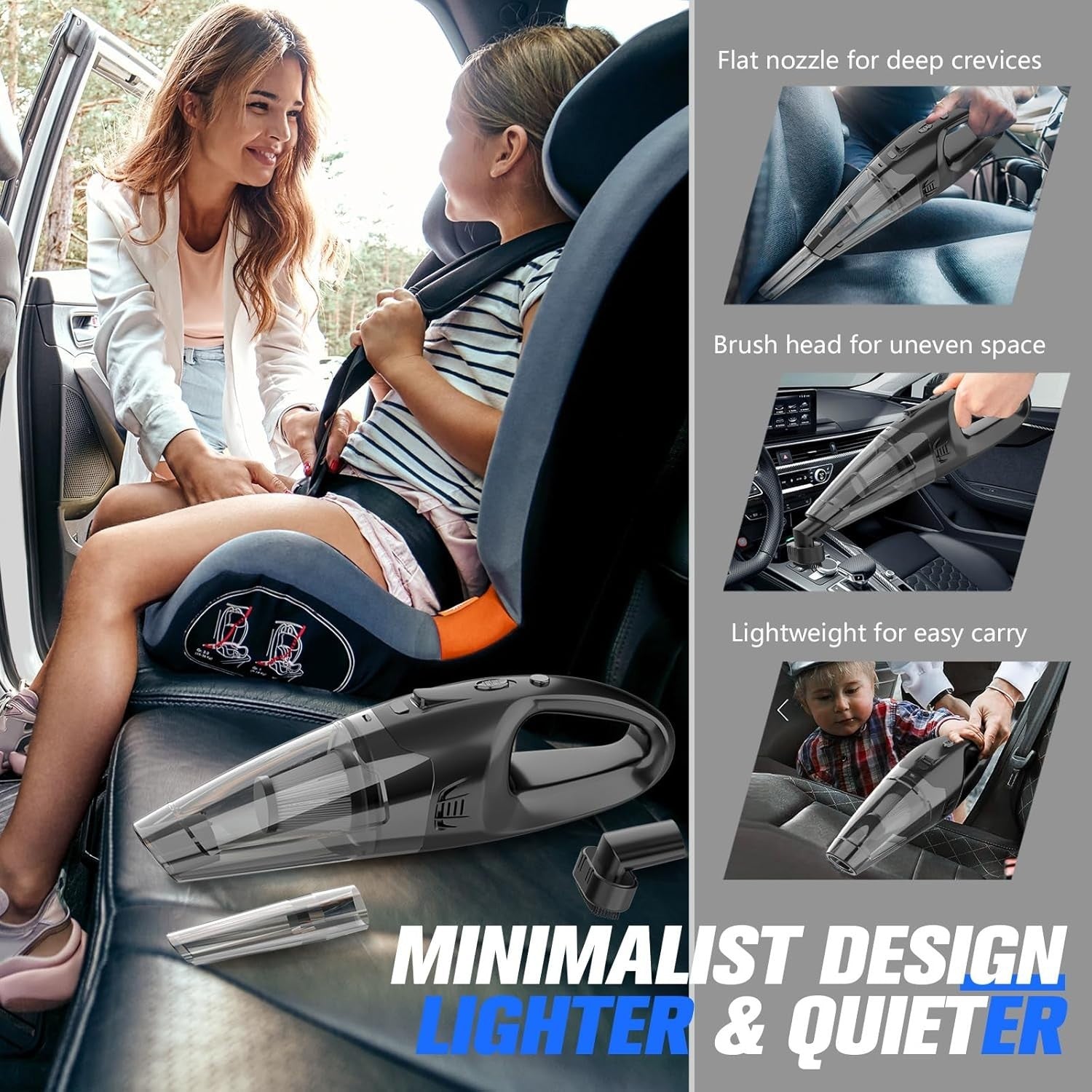BSRCO cordless handheld car vacuum cleaner with LED light, strong suction, portable design, ideal for car interior cleaning