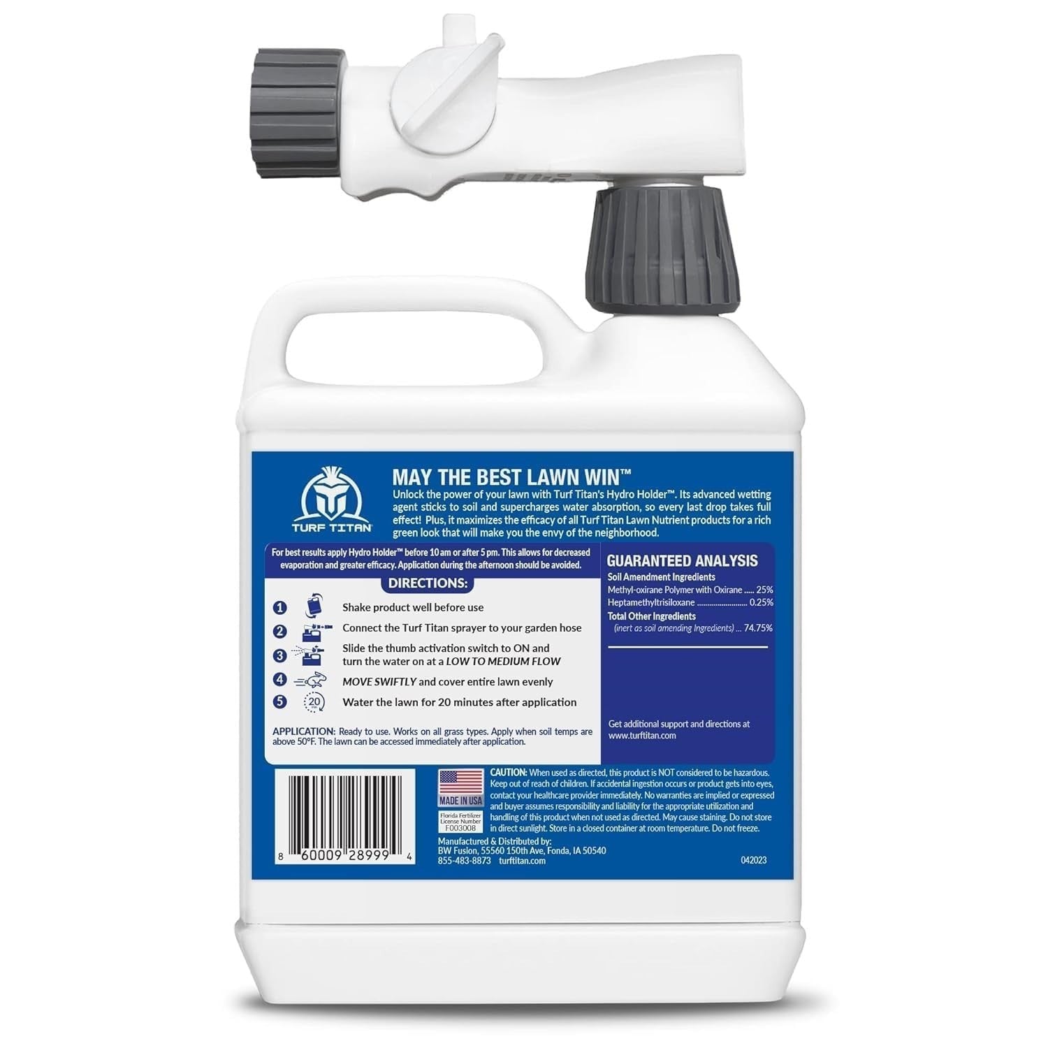 Turf Titan Hydro Holder soil wetting agent for lawns in 32 oz bottle with hose end sprayer for even application