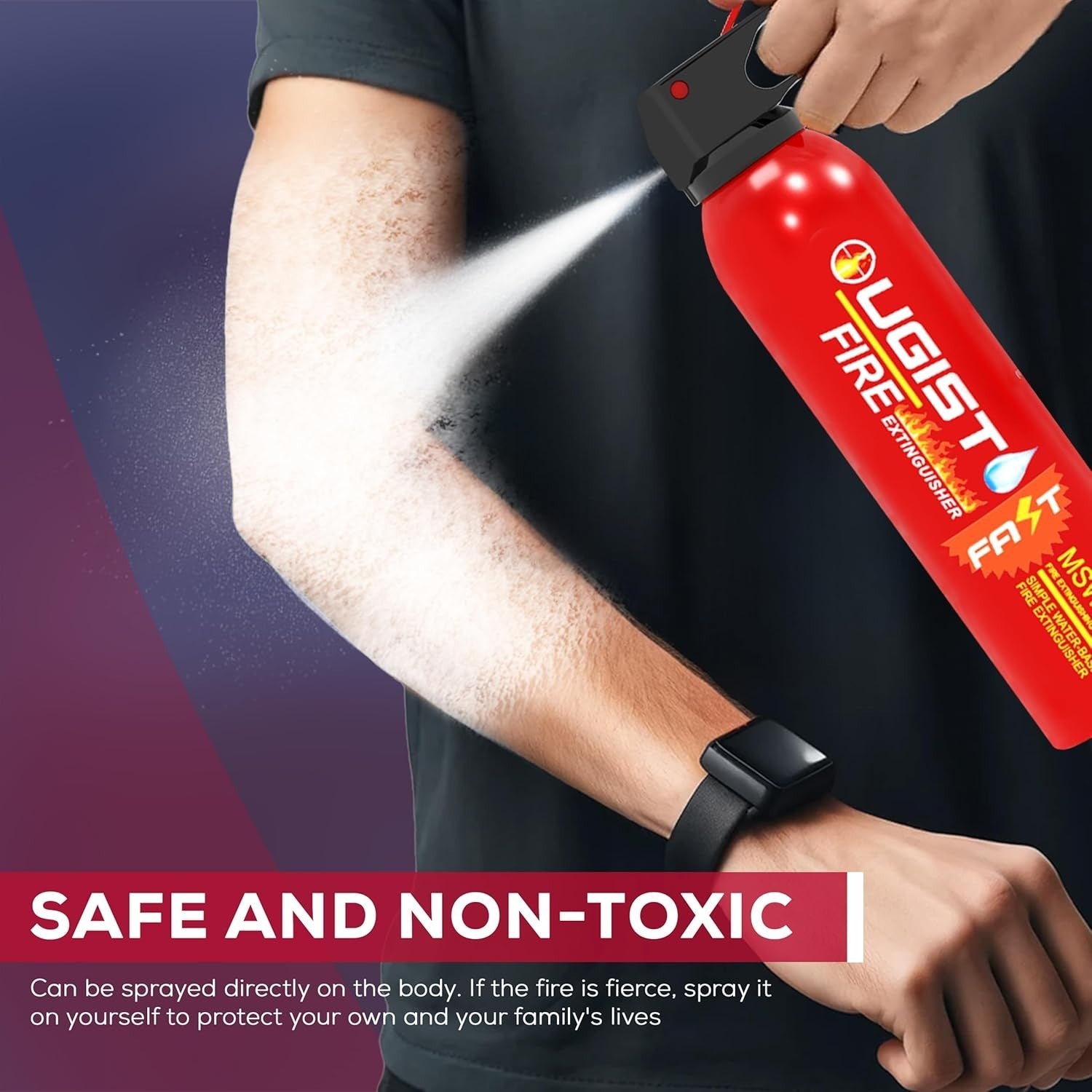 Set of four Ougist multipurpose fire extinguishers with wall mount brackets, each 21oz, designed for home and office safety.