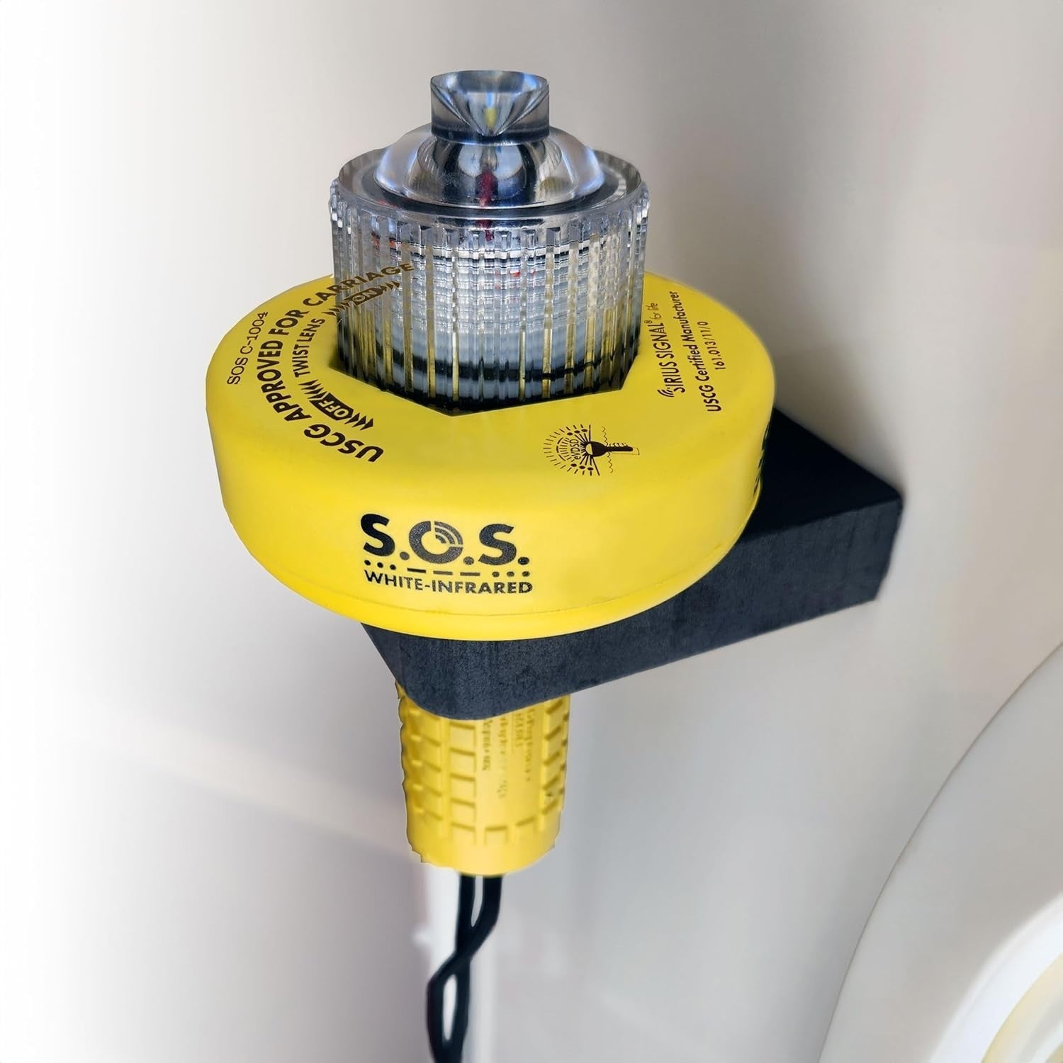 Sirius Signal C-1004 SOS LED distress signal with white and infrared lights, USCG approved, shown in white and infrared modes