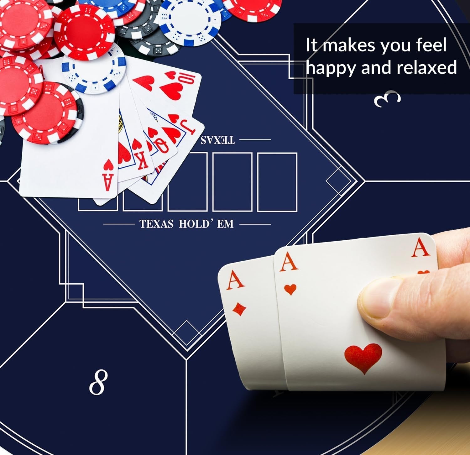 Nuveti 55-inch round poker mat for Texas Holdem, portable poker table with felt surface and foldable design.