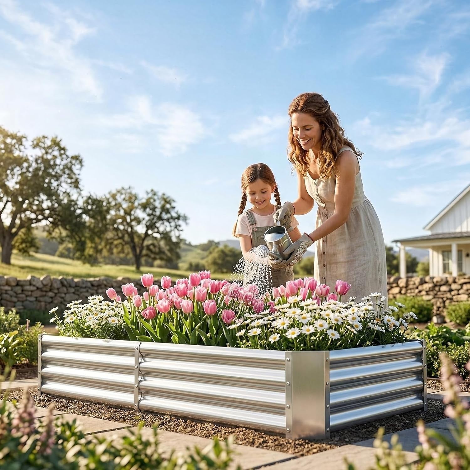 Land Guard galvanized metal raised garden bed, 6x3x1 ft, with sturdy metal planter kit and box out design for outdoor gardening.