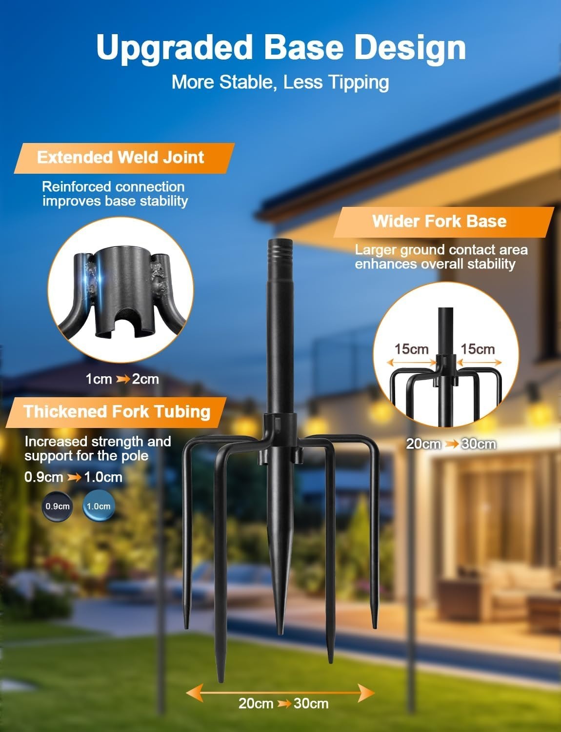 Fussion 4-pack outdoor string light poles with thickened metal design for hanging Christmas lights and outdoor lighting displays