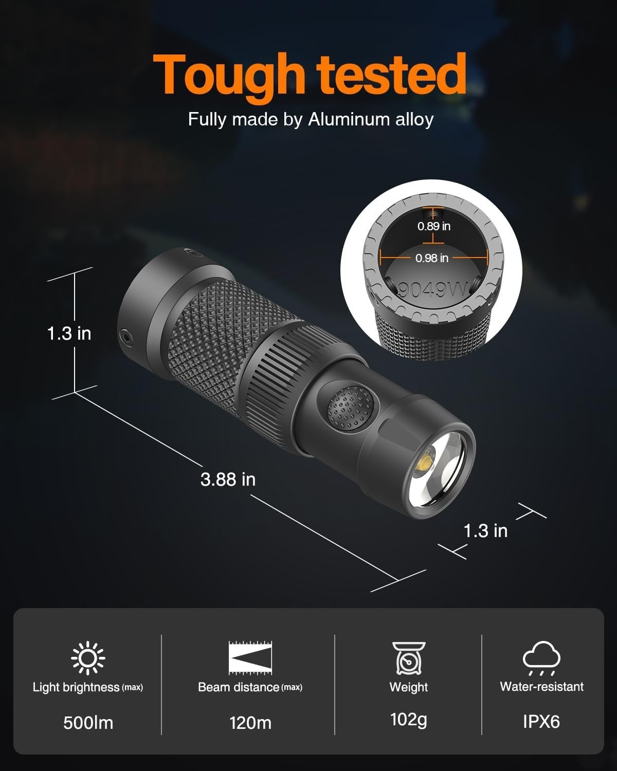 TOUGHSOUL tactical mag tube cap flashlight with 500 lumens for Winchester 12 gauge shotgun, mounted on mag tube.