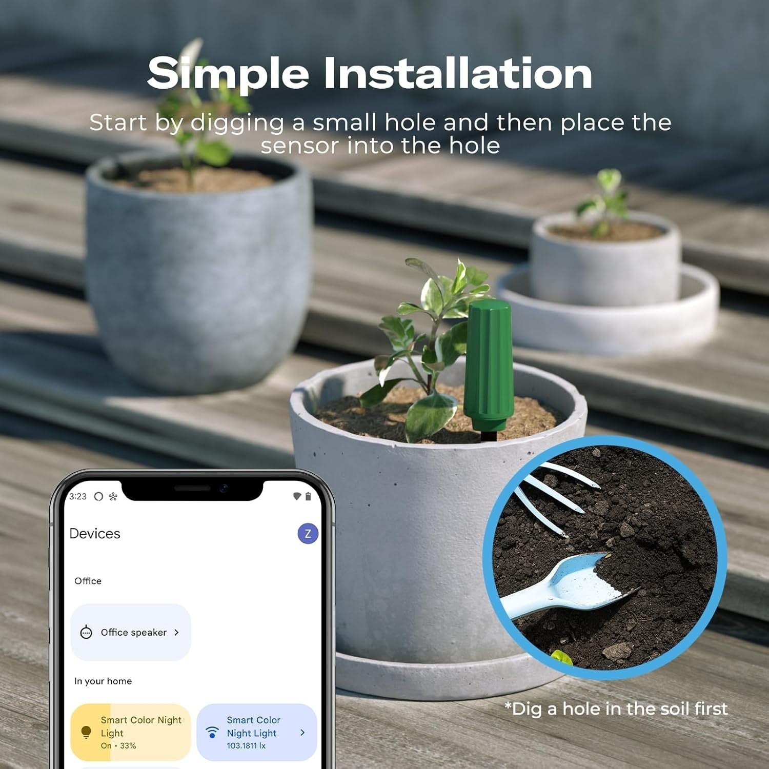 THIRDREALITY Smart Soil Moisture Sensor 3-pack with capacitive probes, designed for Zigbee hub connectivity and garden moisture monitoring.
