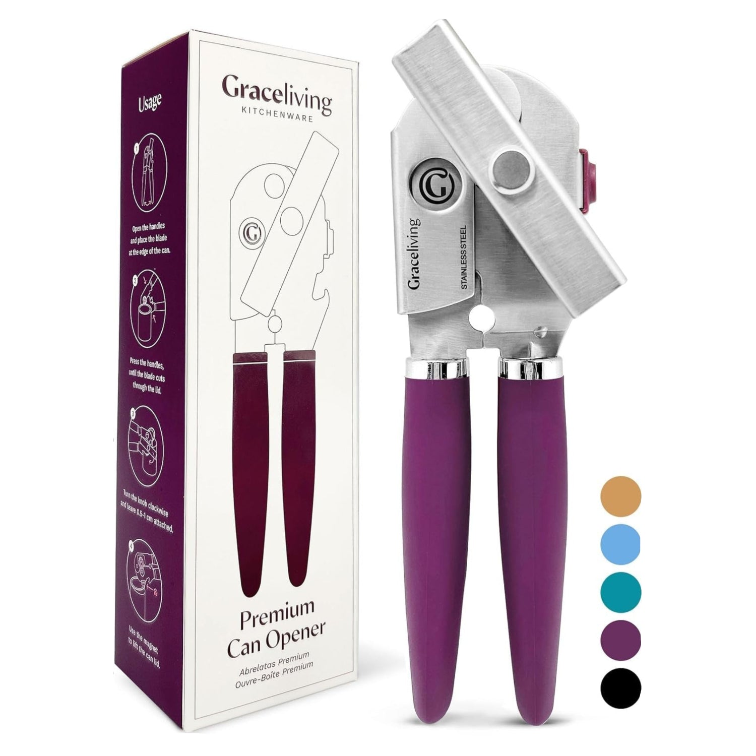 Graceliving premium multifunction magnetic can and bottle opener in heavy-duty stainless steel, featuring a sturdy manual design.