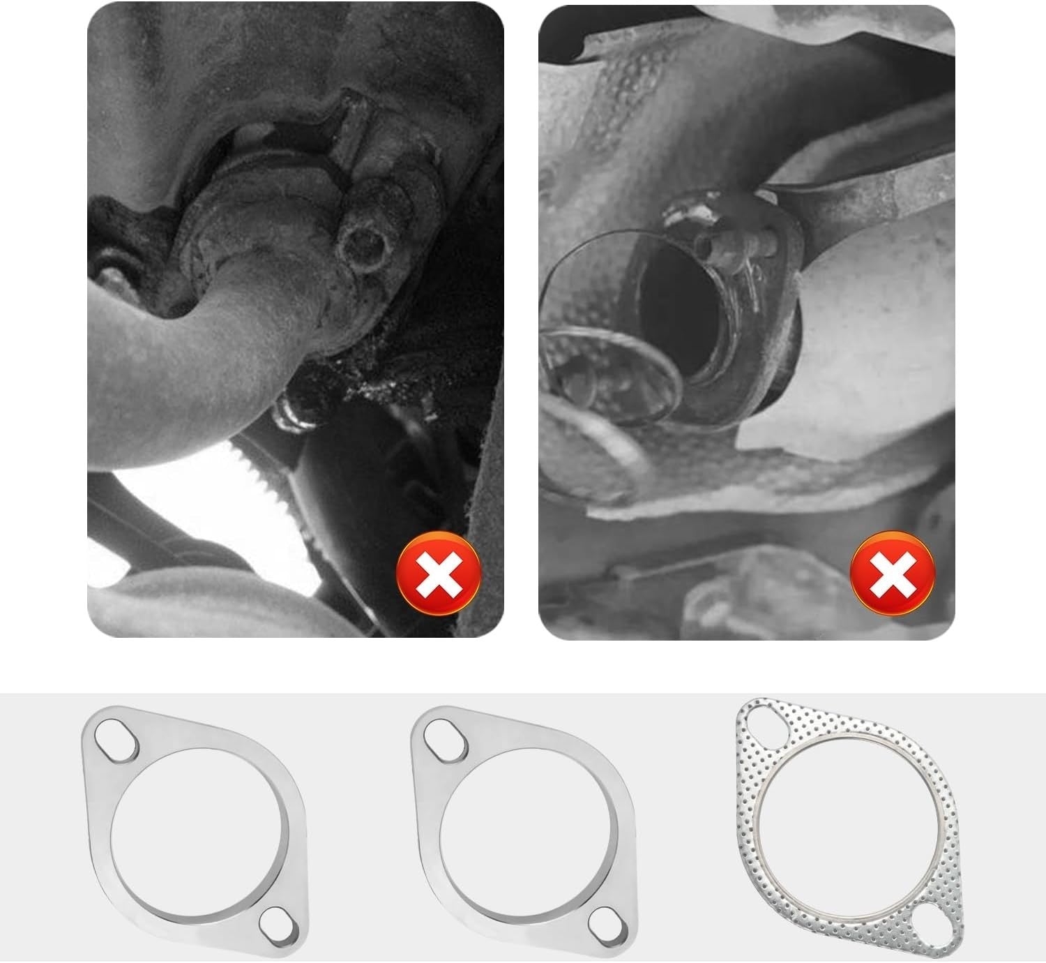 Aokdom 2-Bolt 2.25 Inch Stainless Steel Exhaust Flange Repair Kit with flange components for exhaust system repair.