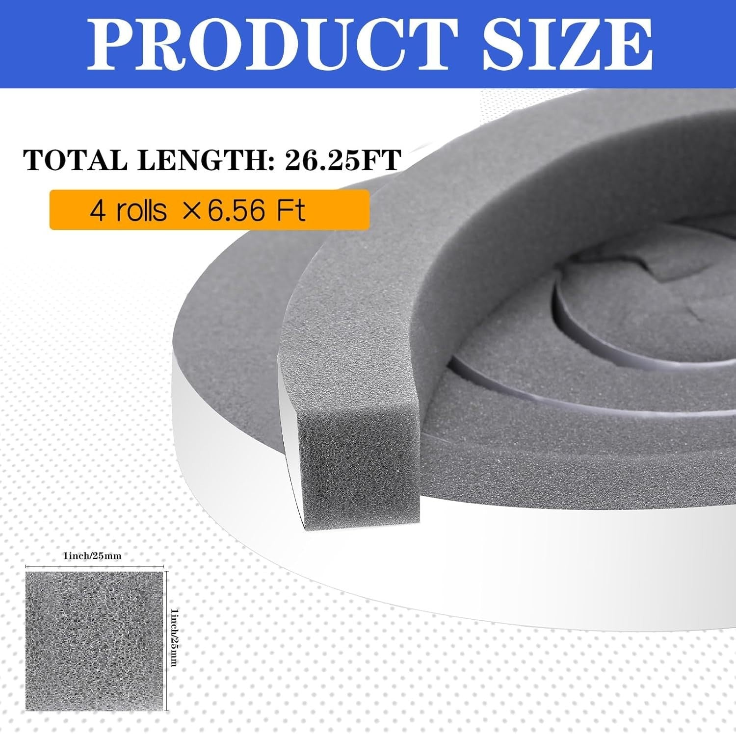 Pangda 26ft adhesive foam weather stripping for windows and doors, 1x1 inch seal insulation, with peel-and-stick backing.