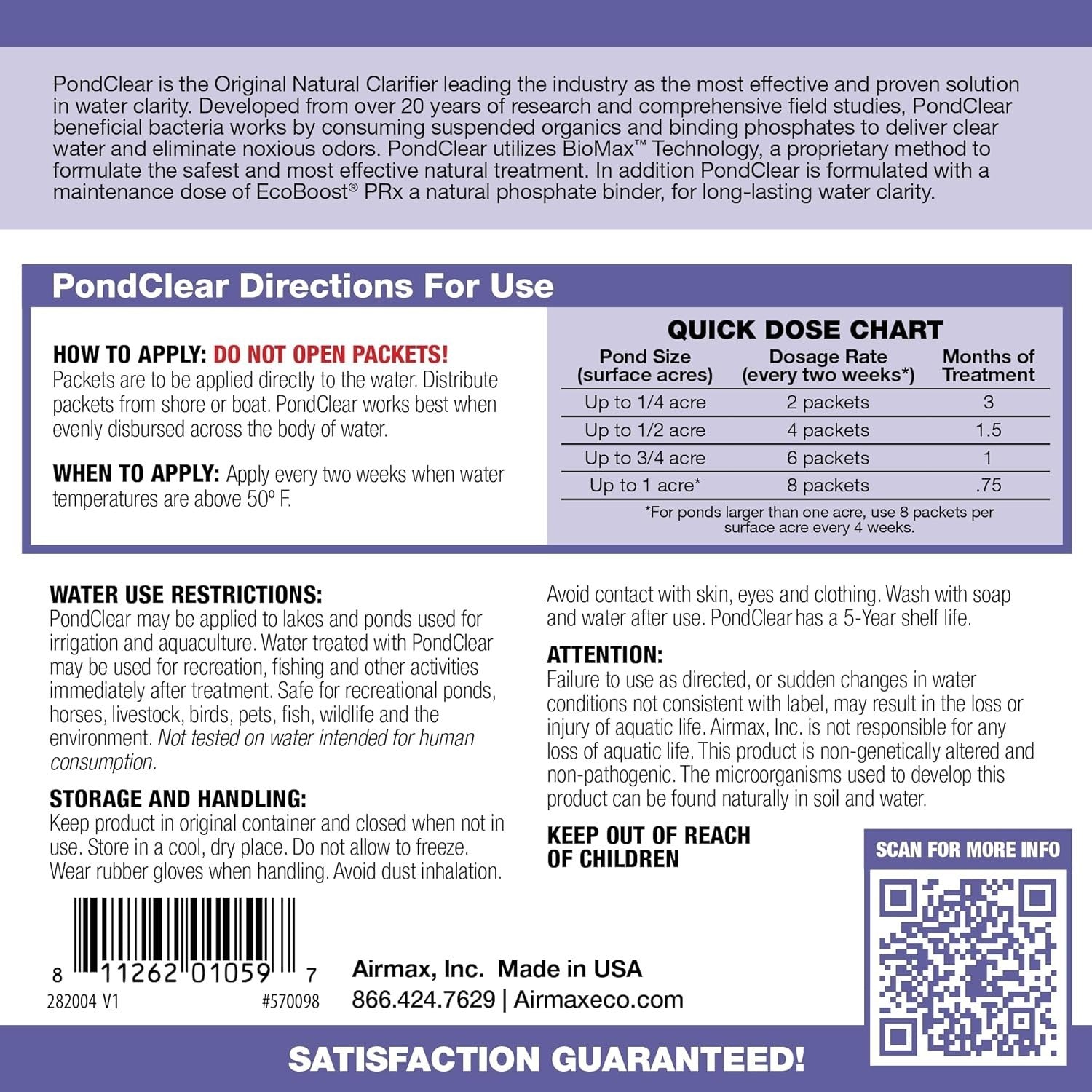 Airmax PondClear beneficial bacteria and enzyme clarifier packets, 24-count, for pond water clarity and algae control