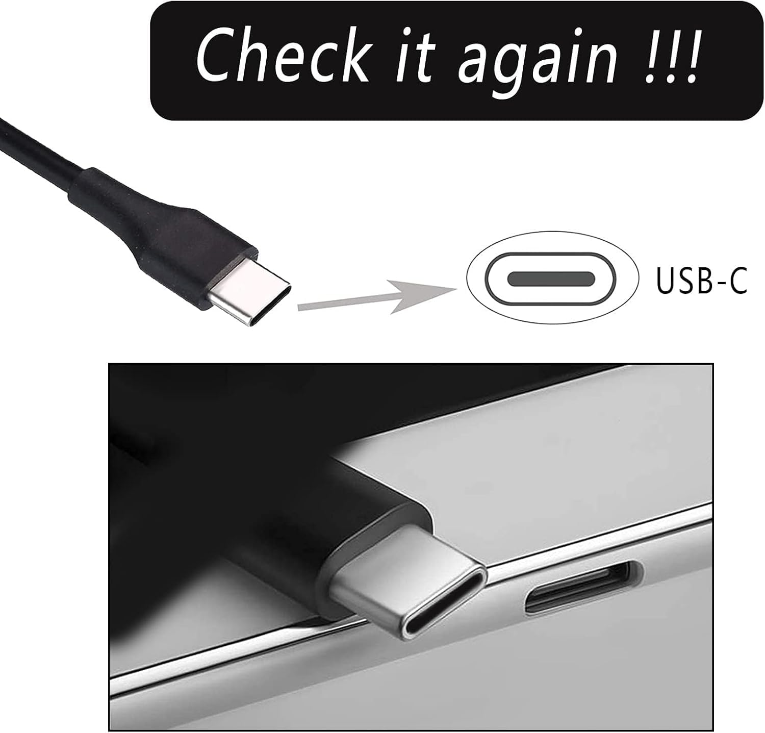 Yodzgaco 65W USB C laptop power adapter charger for Lenovo, HP, Dell Chromebook, and Yoga/ThinkPad laptops, portable and compact.