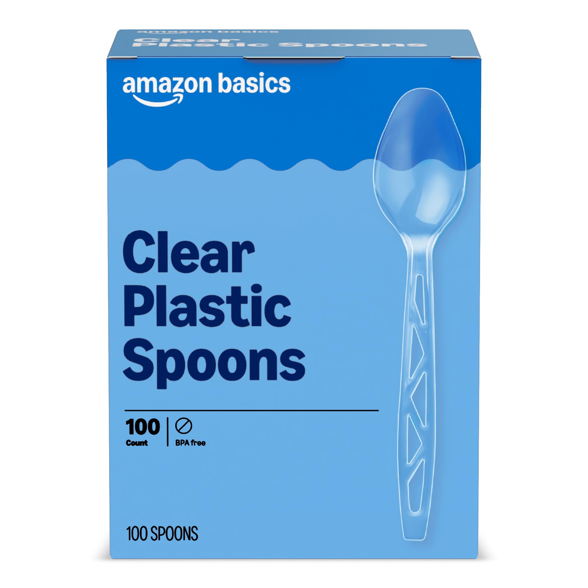Amazon Basics Disposable Clear Plastic Spoons, Premium Quality, - Product Imagery