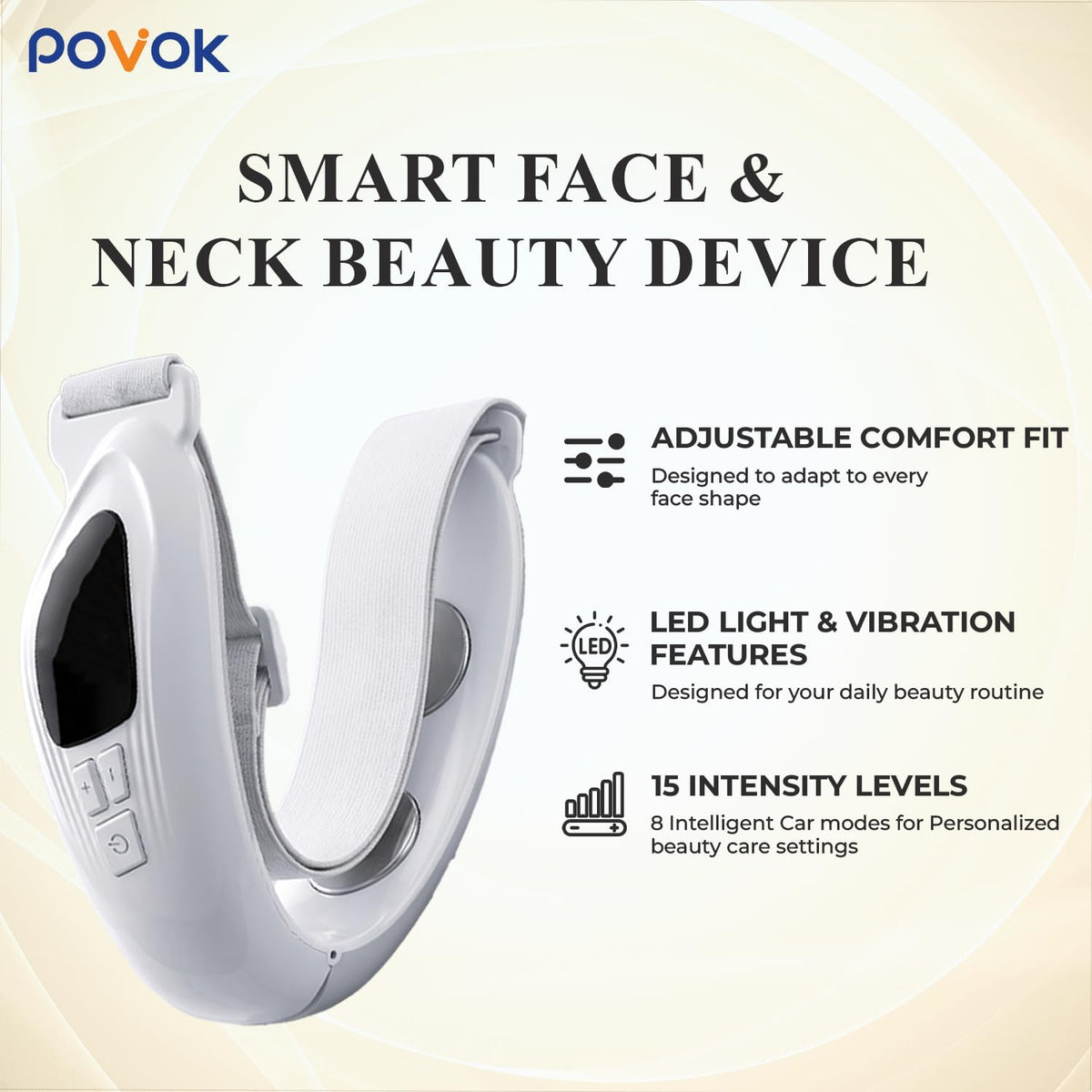 V Face Beauty Device with Adjustable Elastic Strap White - POVOK Official Imagery - 4
