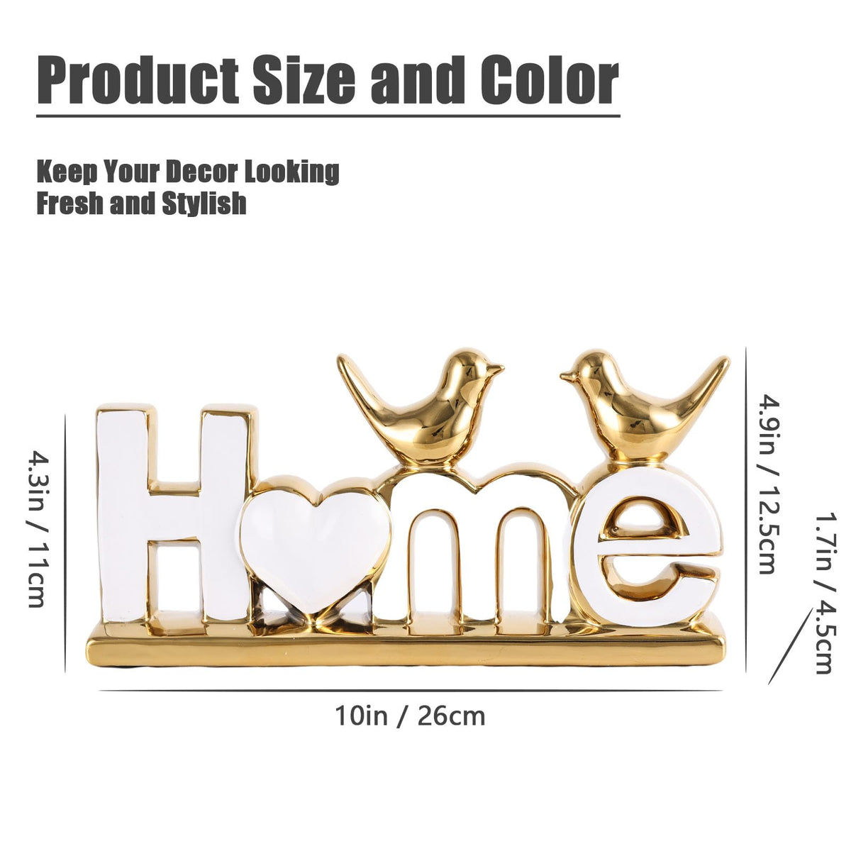 Ceramic Home Letter Sign with Bird Statues Modern White Gold - GAOSHENG Official Imagery - 4