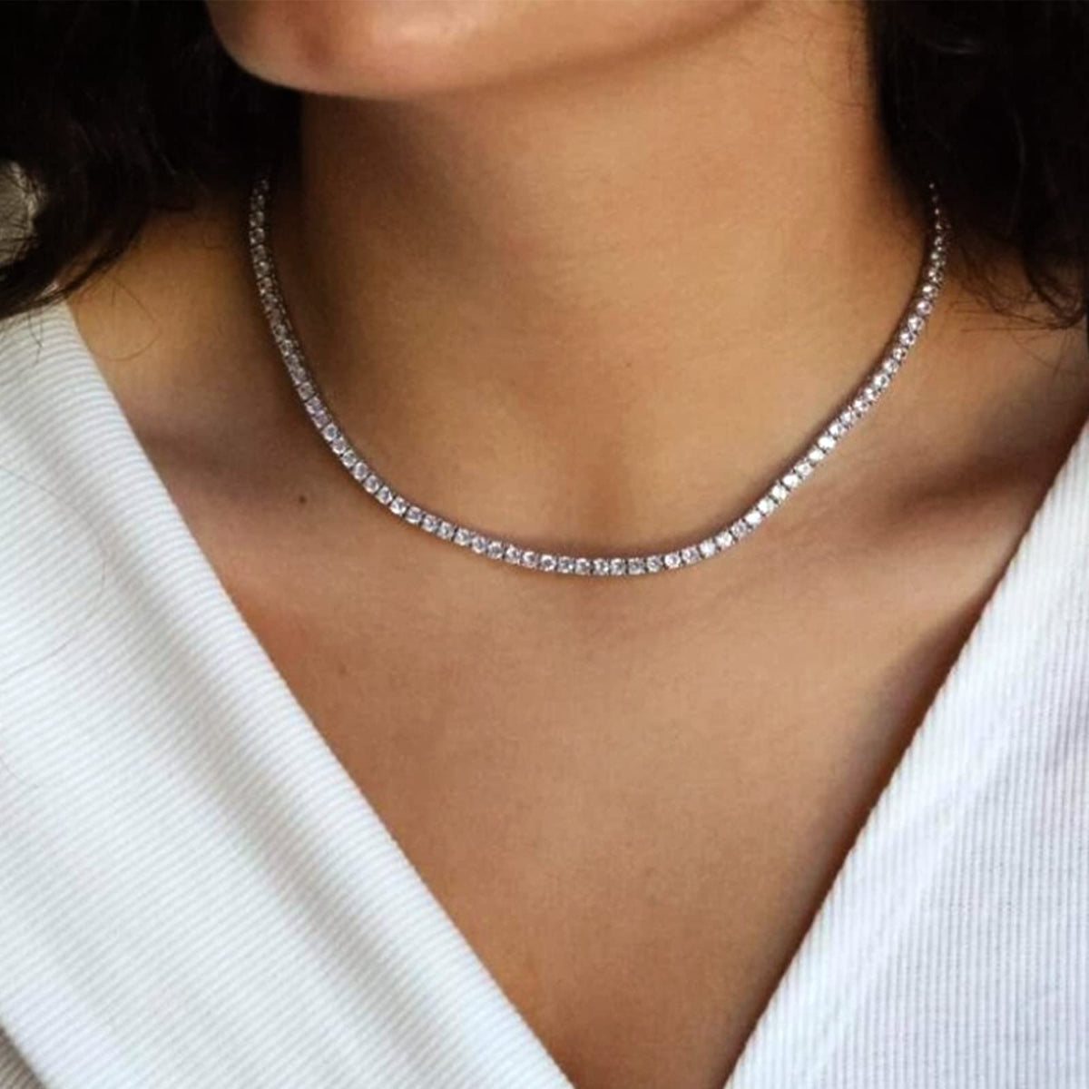 Tennis Necklace Bracelet for Women Sterling Sliver Jewelry - HAXIYA Official Imagery - 4