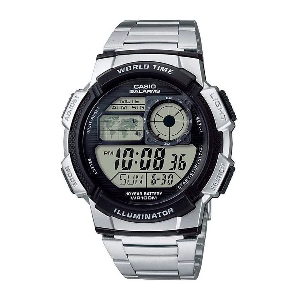 Casio AE1000WD Men's Digital Watch | Silver | 100M WR