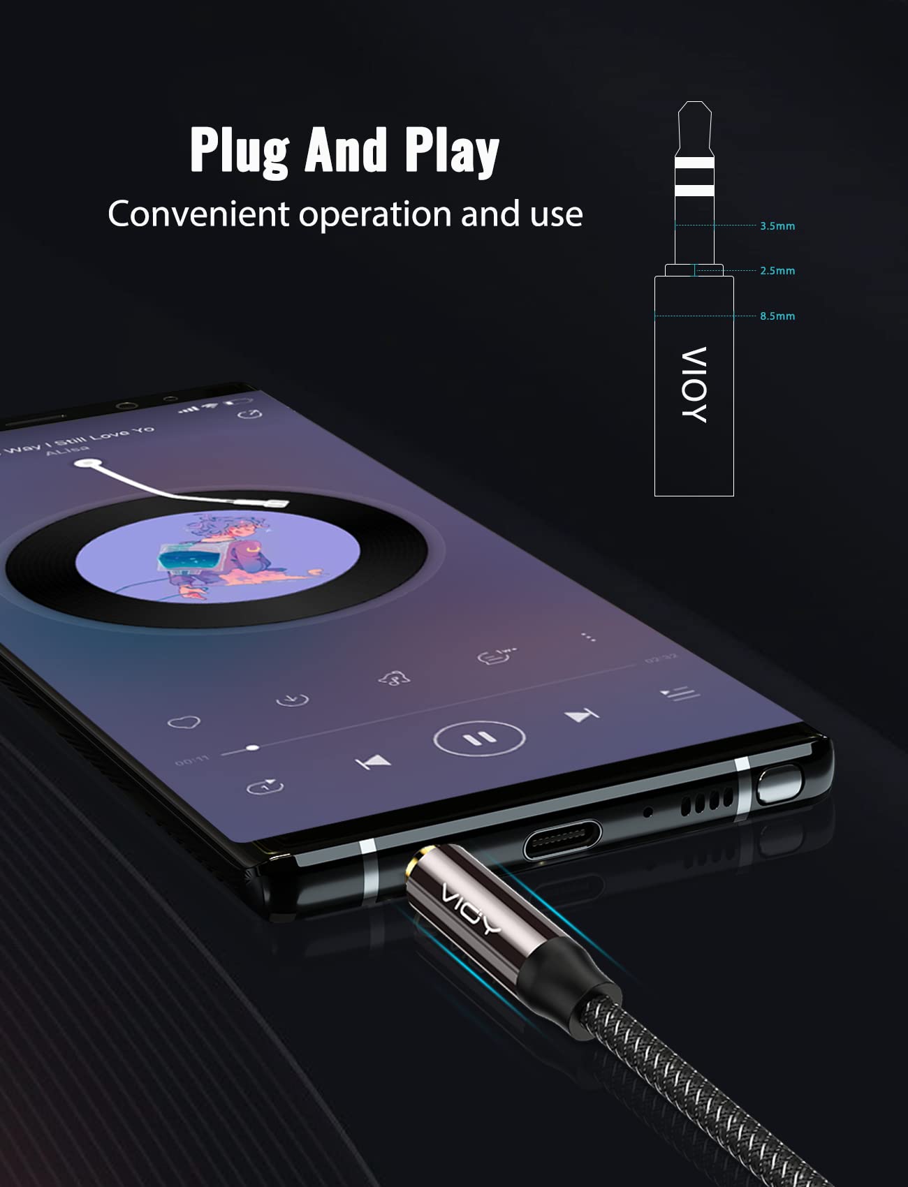VIOY Aux Cord 15 FT, 3.5mm Male to Male Braided Auxiliary Audio C by VIOY - Angle View 8